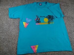 Vintage 80s Miami Beach Florida Graphic Tee M Teal Synthwave Aesthetic